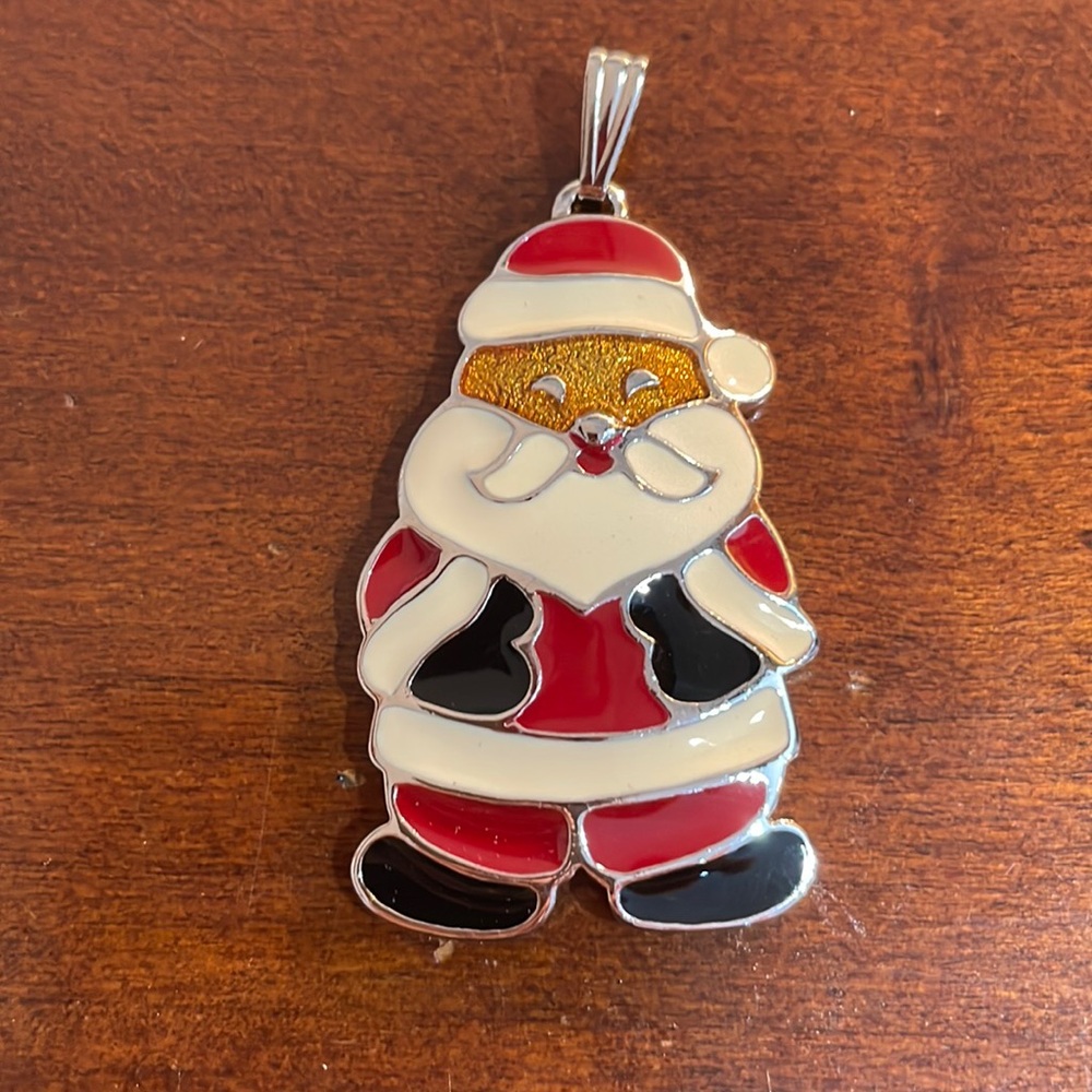 Vintage signed Wallace silversmiths enamel Santa Claus pendant